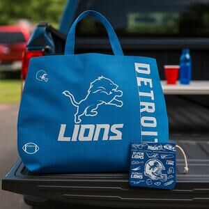 Detroit Lions Tote Bag & Money Pouch Set Blue NFL Fan Gear Stadium Travel